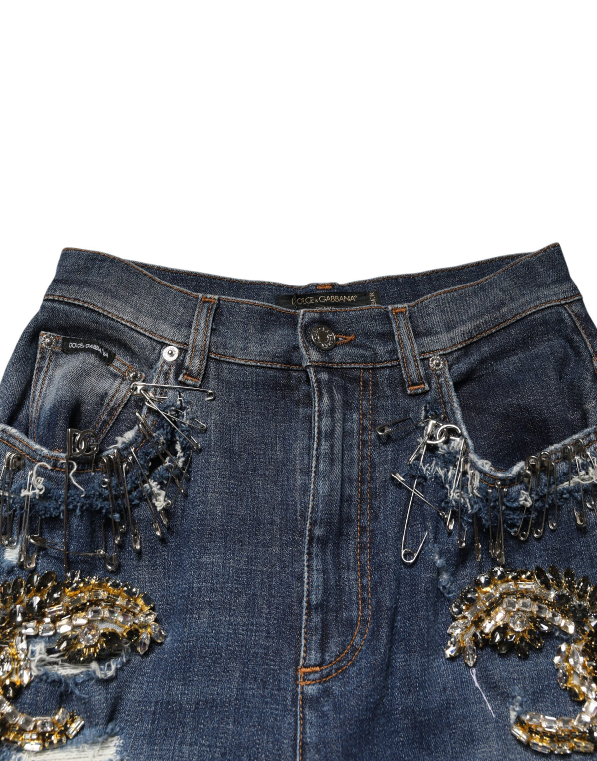 Dolce & Gabbana Blue Cotton Rhinestone Embellish Denim Jeans - Eljoys Fashion 