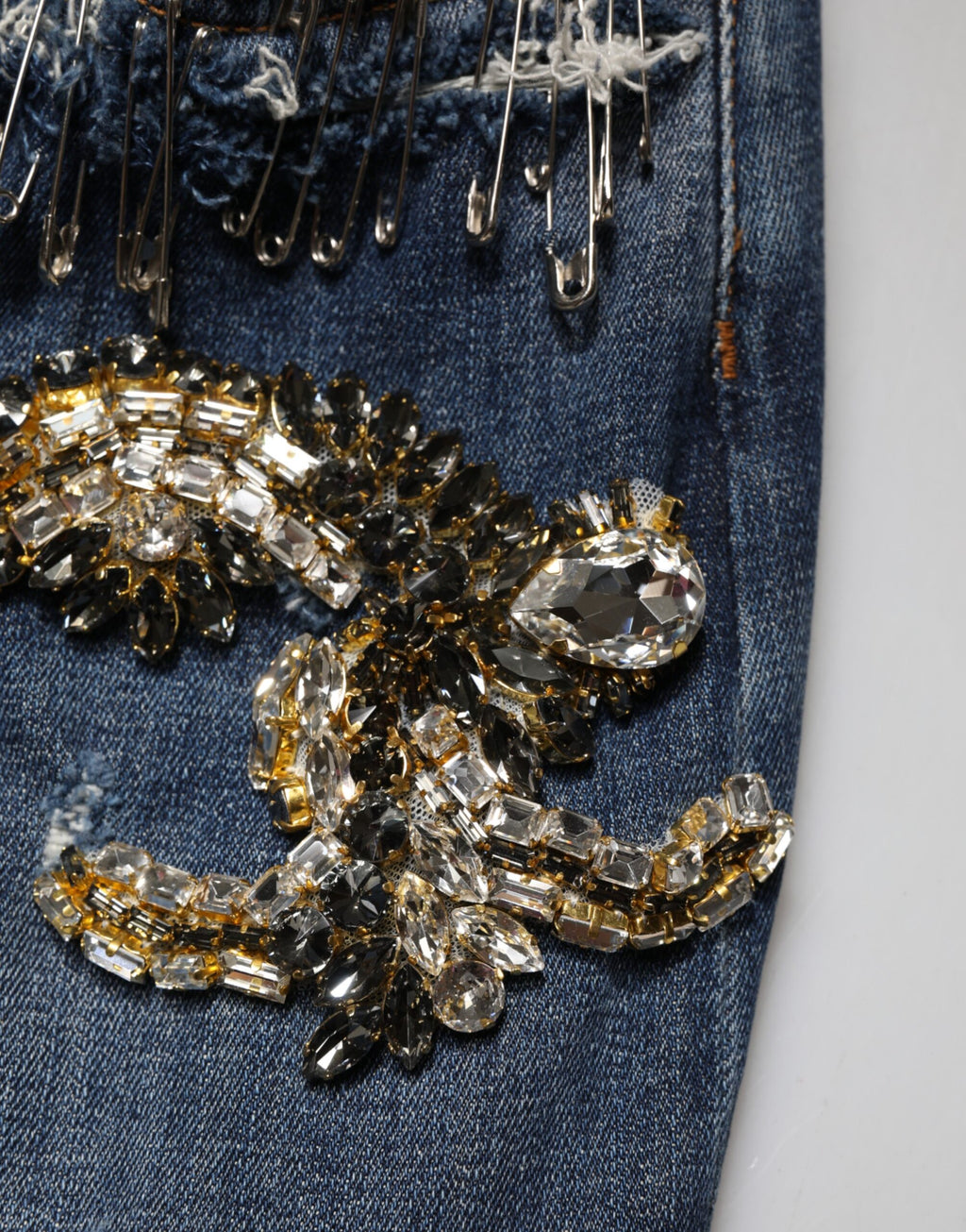 Dolce & Gabbana Blue Cotton Rhinestone Embellish Denim Jeans - Eljoys Fashion 