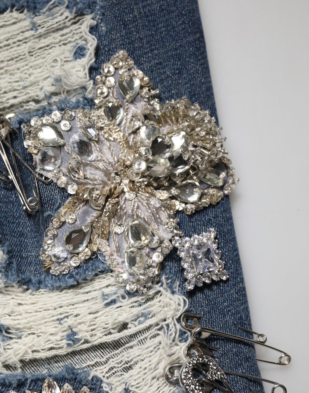 Dolce & Gabbana Blue Cotton Rhinestone Embellish Denim Jeans - Eljoys Fashion 