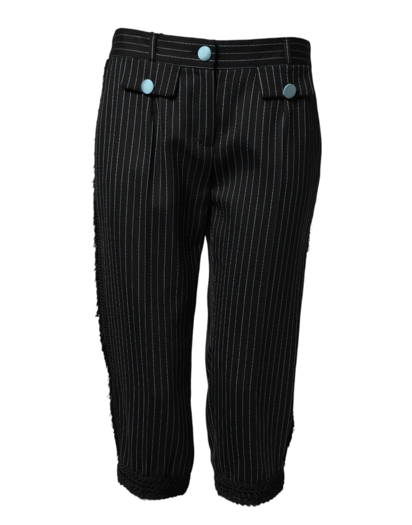 Dolce & Gabbana Black Wool Stripes Cropped Trouser Pants Dolce & Gabbana