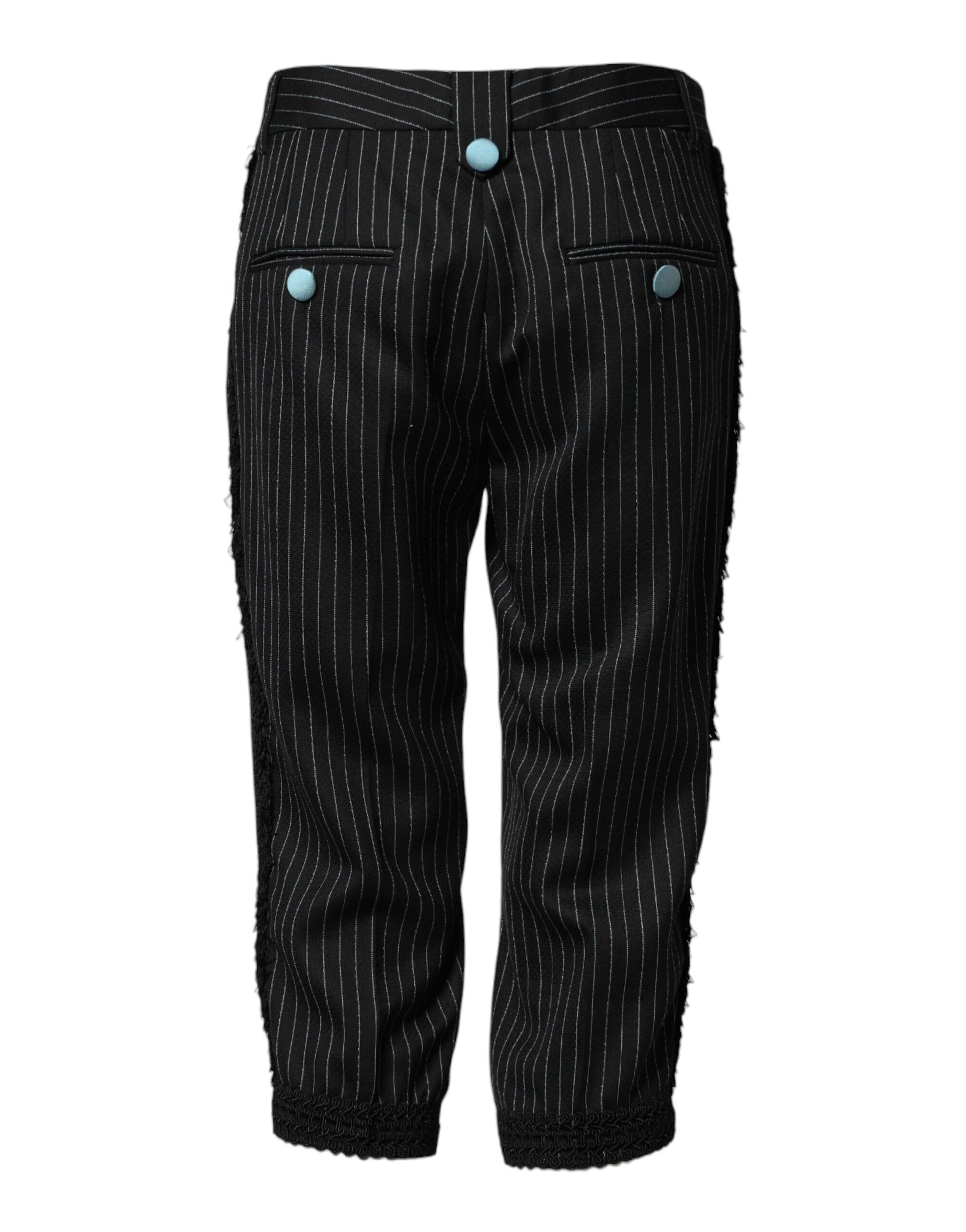 Dolce & Gabbana Black Wool Stripes Cropped Trouser Pants Dolce & Gabbana
