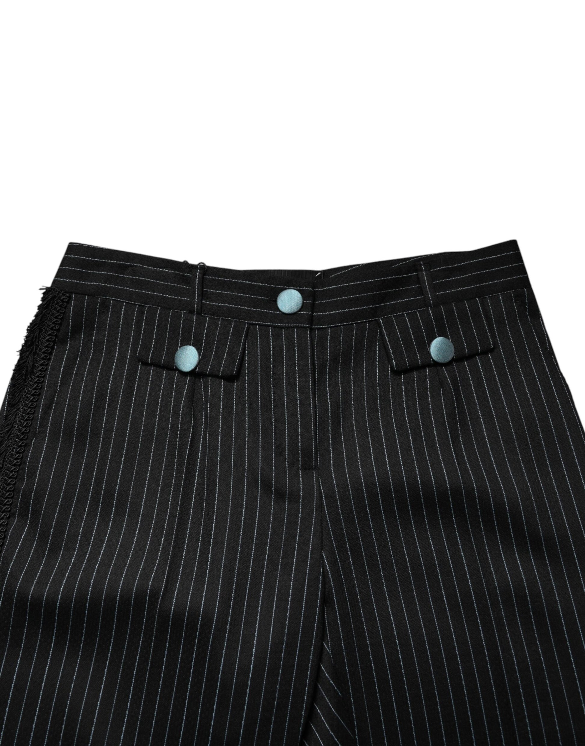 Dolce & Gabbana Black Wool Stripes Cropped Trouser Pants Dolce & Gabbana