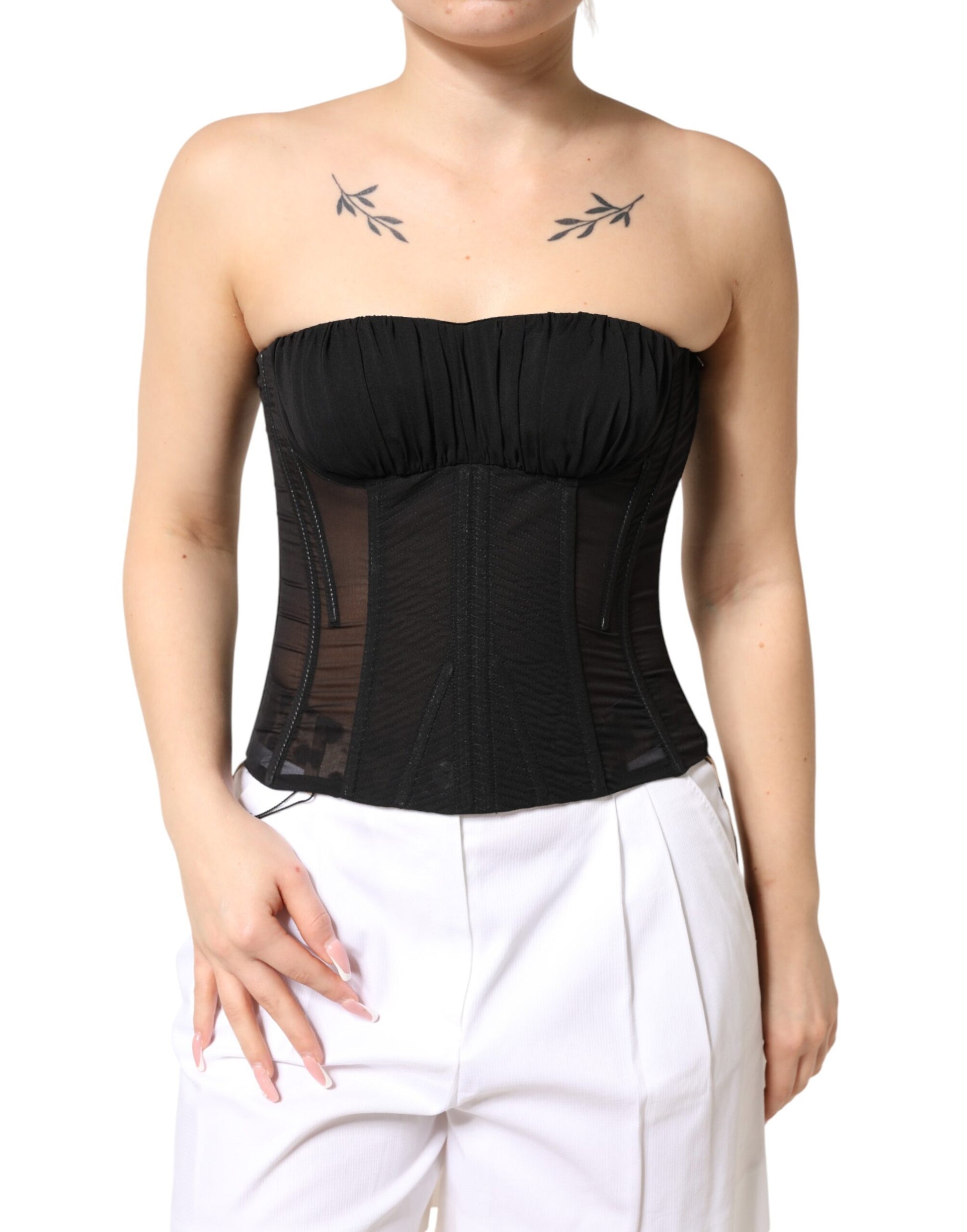 Dolce & Gabbana Black Silk Lace Bustier Corset Strapless Top Dolce & Gabbana