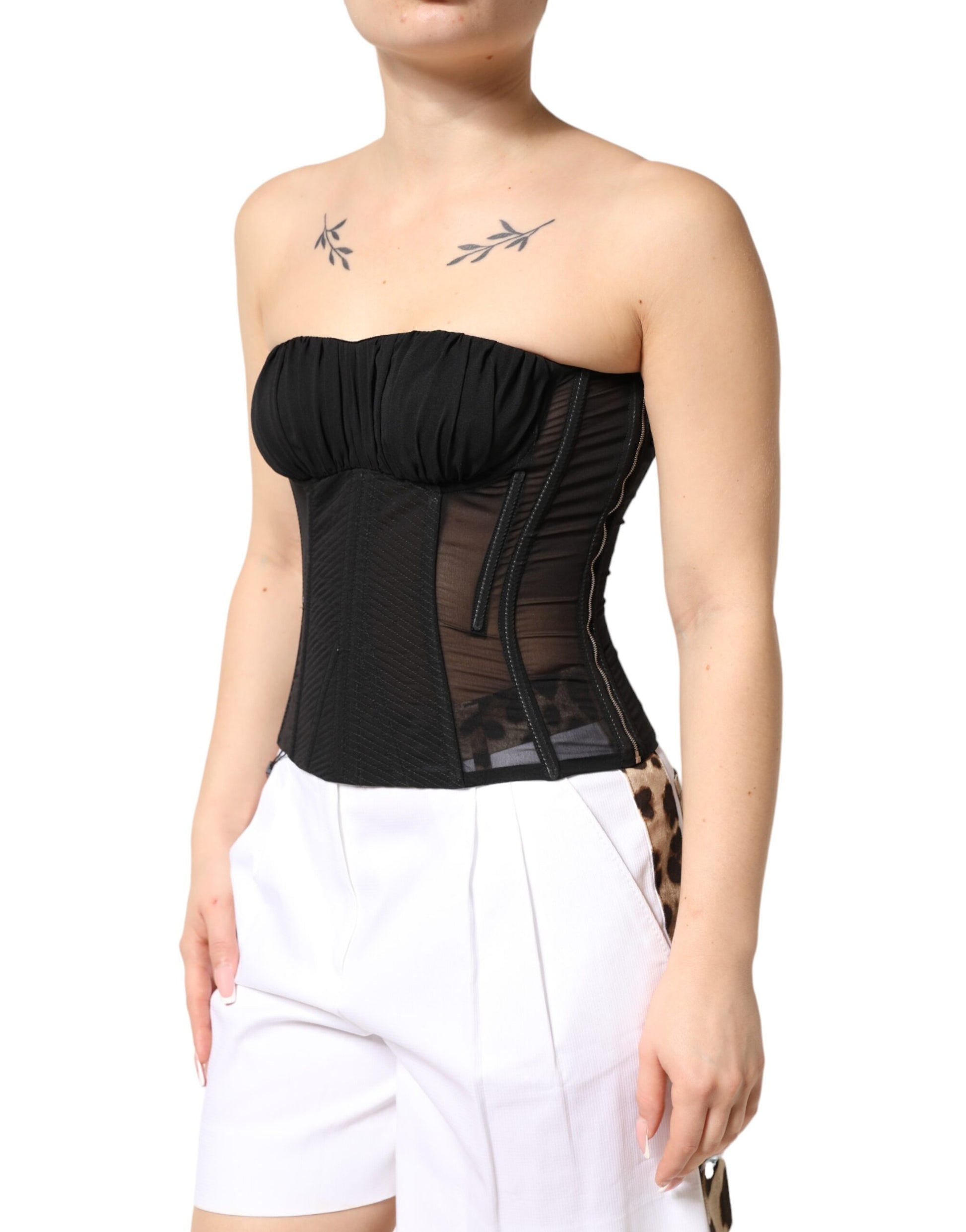 Dolce & Gabbana Black Silk Lace Bustier Corset Strapless Top Dolce & Gabbana