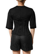 Dolce & Gabbana Black Cotton Bustier Corset Short Sleeves T-shirt - Eljoys Fashion 