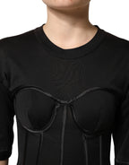 Dolce & Gabbana Black Cotton Bustier Corset Short Sleeves T-shirt - Eljoys Fashion 