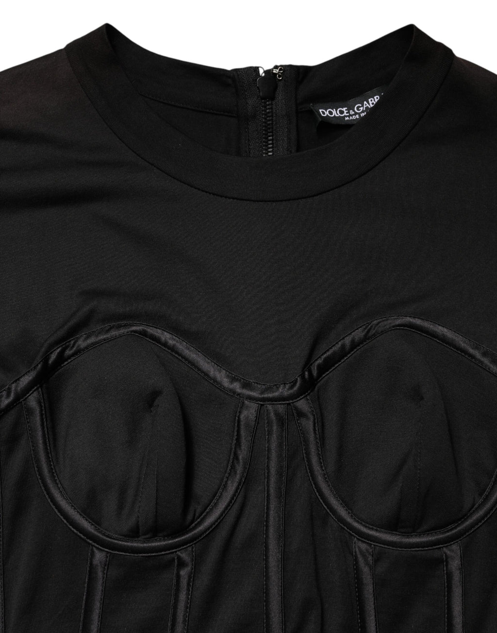 Dolce & Gabbana Black Cotton Bustier Corset Short Sleeves T-shirt - Eljoys Fashion 