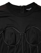 Dolce & Gabbana Black Cotton Bustier Corset Short Sleeves T-shirt - Eljoys Fashion 