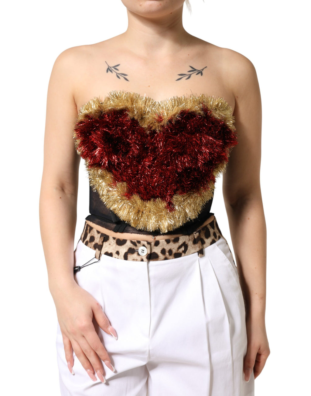 Dolce & Gabbana Black Gold Heart Bustier Corset Tinsel Top - Eljoys Fashion 