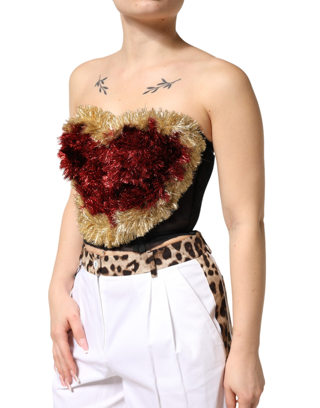 Dolce & Gabbana Black Gold Heart Bustier Corset Tinsel Top - Eljoys Fashion 