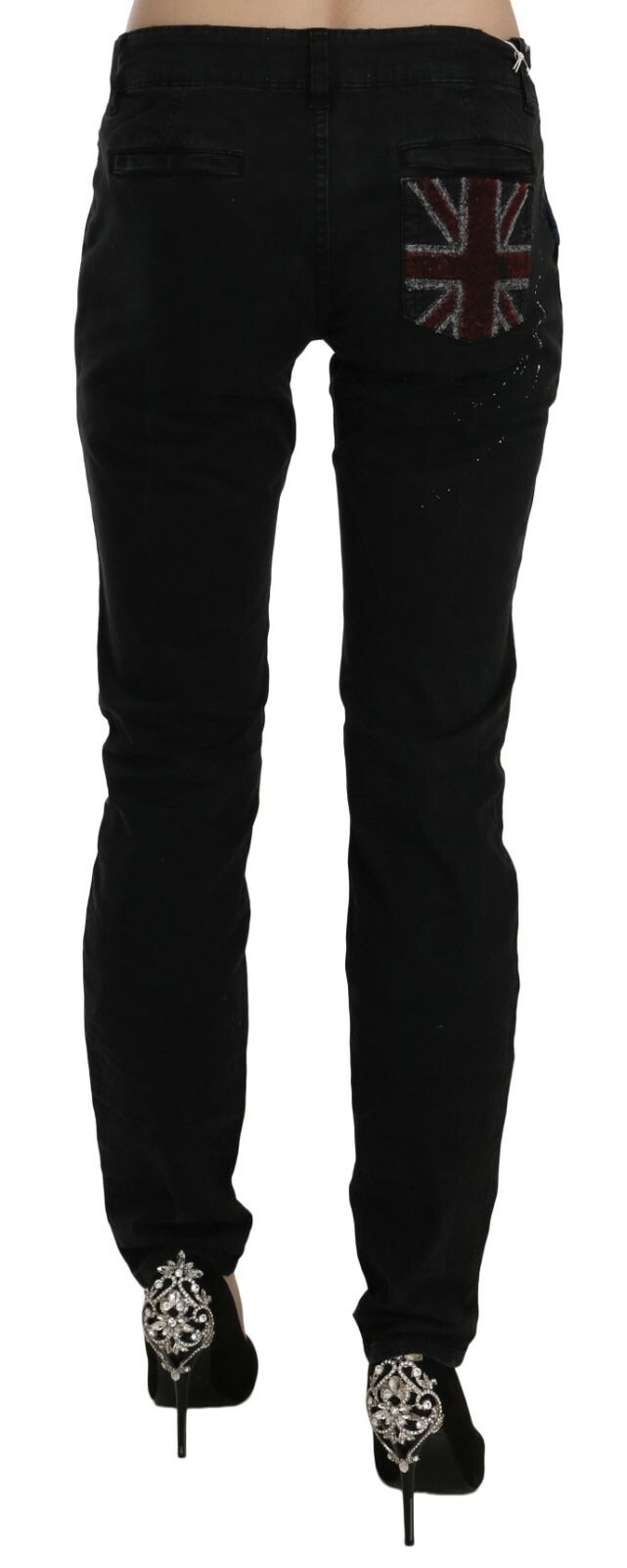 John Galliano Black Low Waist White Paint Skinny Denim Pants Jeans John Galliano