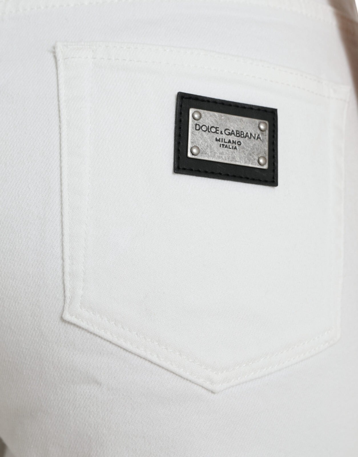 Dolce & Gabbana Wide Leg White Cotton Cropped Denim Jeans Dolce & Gabbana