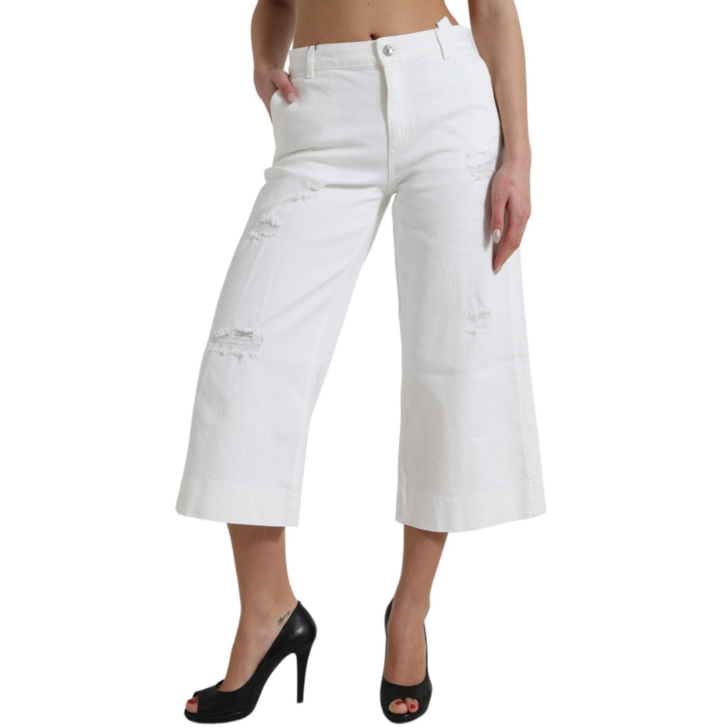 Dolce & Gabbana Wide Leg White Cotton Cropped Denim Jeans Dolce & Gabbana