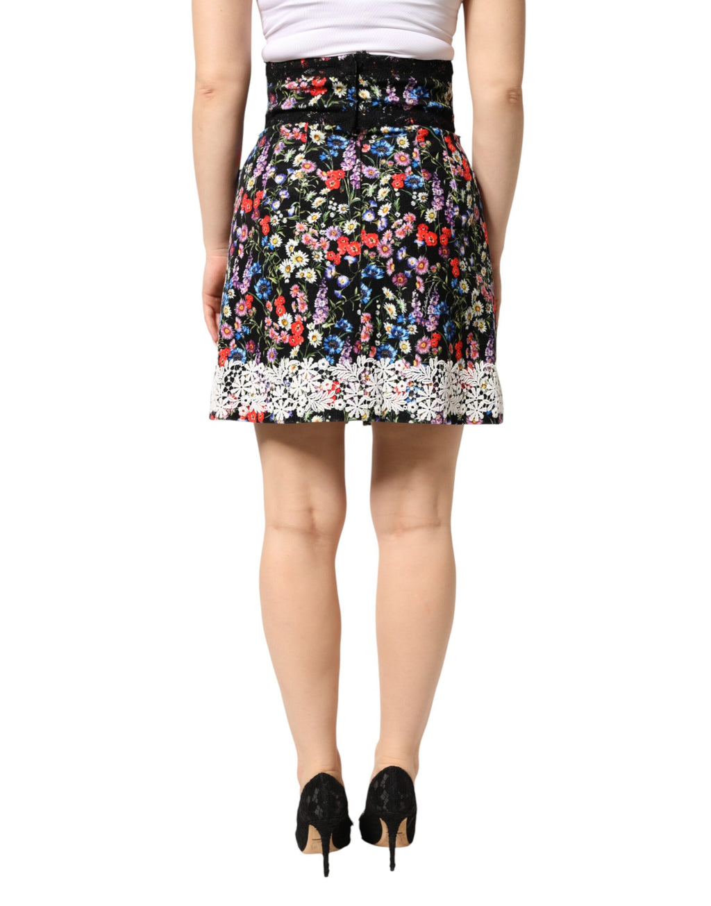 Dolce & Gabbana Black Floral Lace Cotton HighWaist Mini Skirt - Eljoys Fashion 