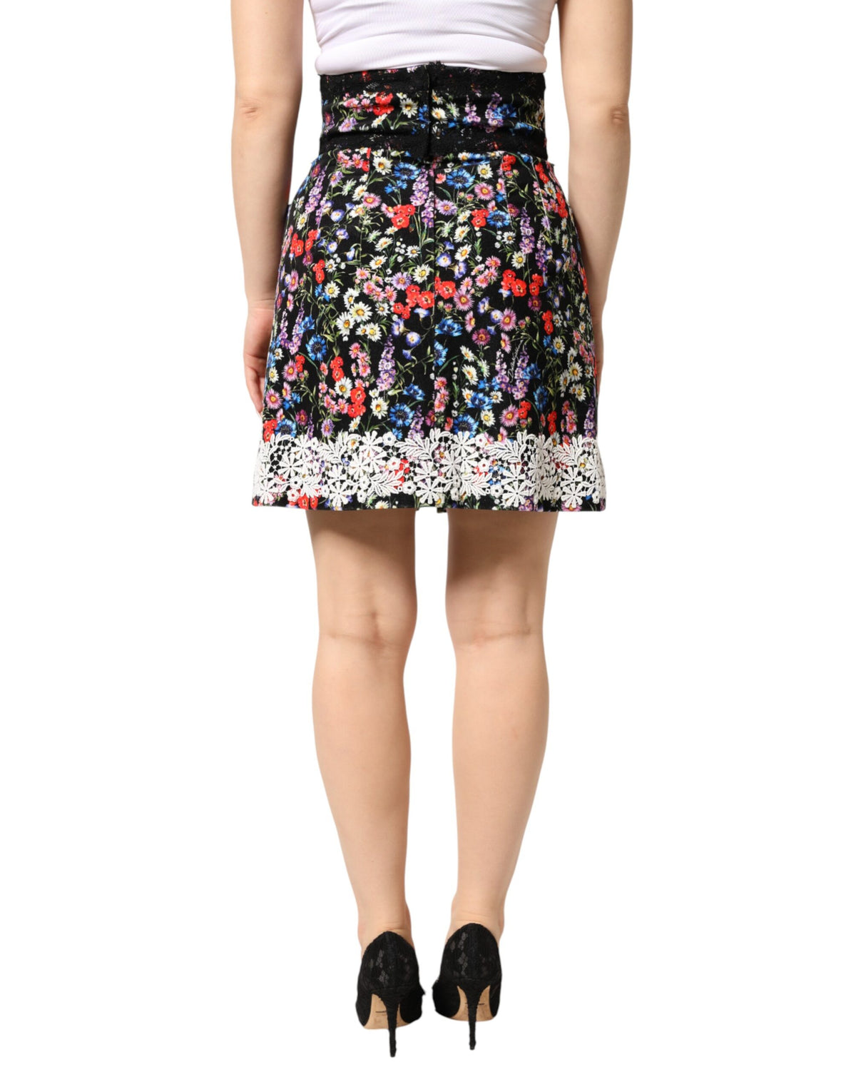 Dolce & Gabbana Black Floral Lace Cotton HighWaist Mini Skirt - Eljoys Fashion 
