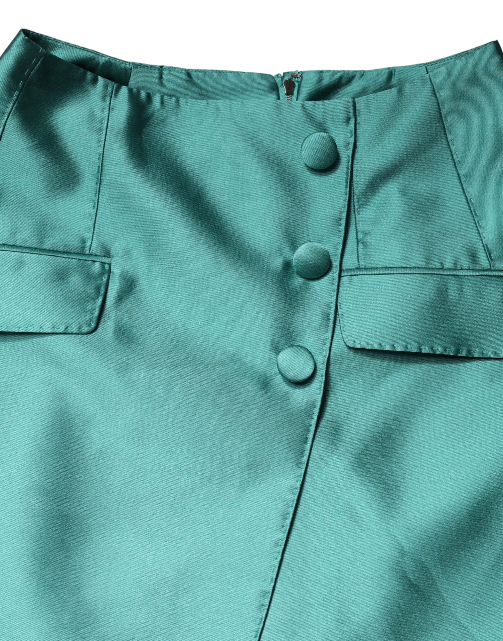 Dolce & Gabbana Green Polyester Button High Waist Mini Skirt Dolce & Gabbana