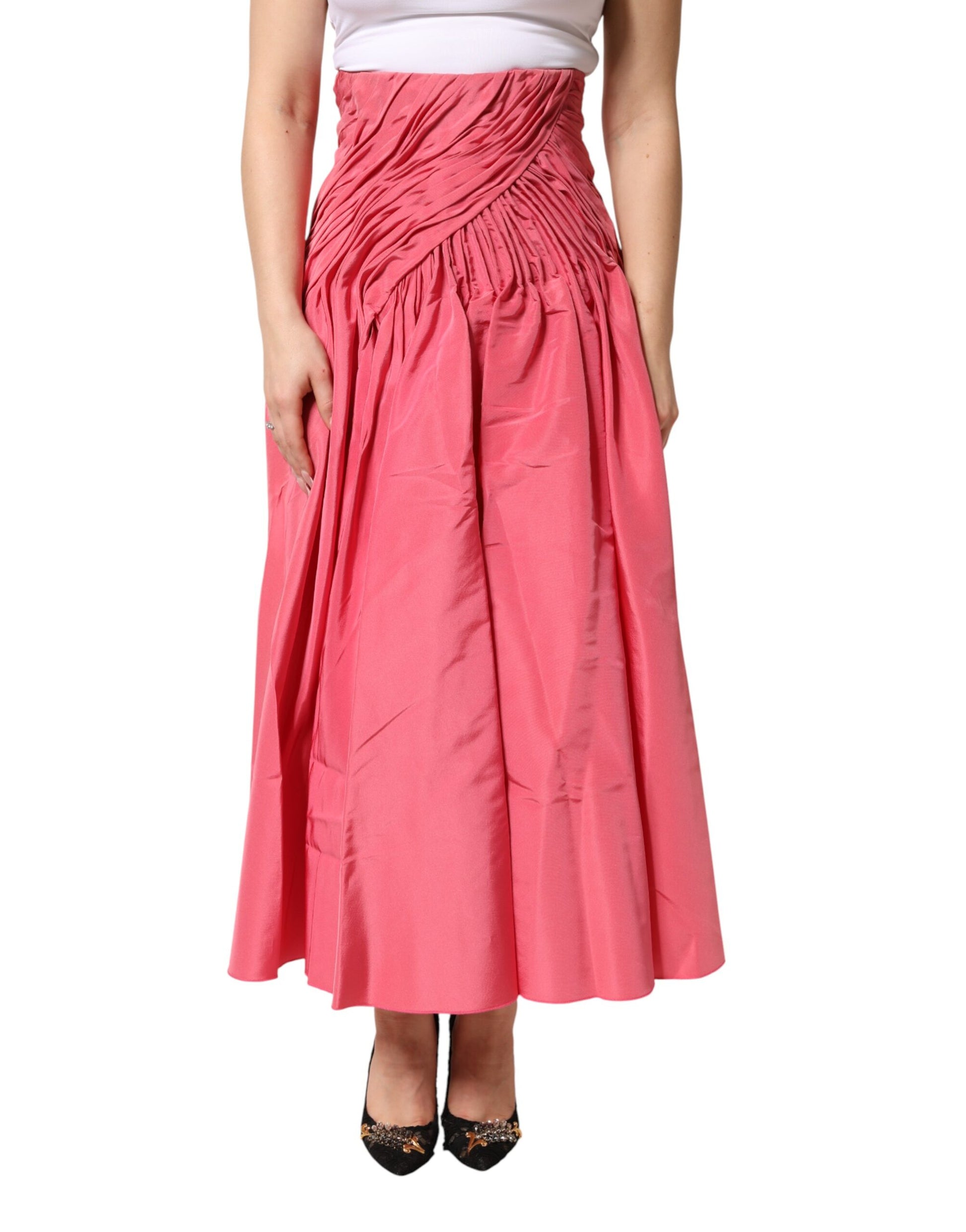 Dolce & Gabbana Pink Silk Pleated High Waist Midi Skirt Dolce & Gabbana