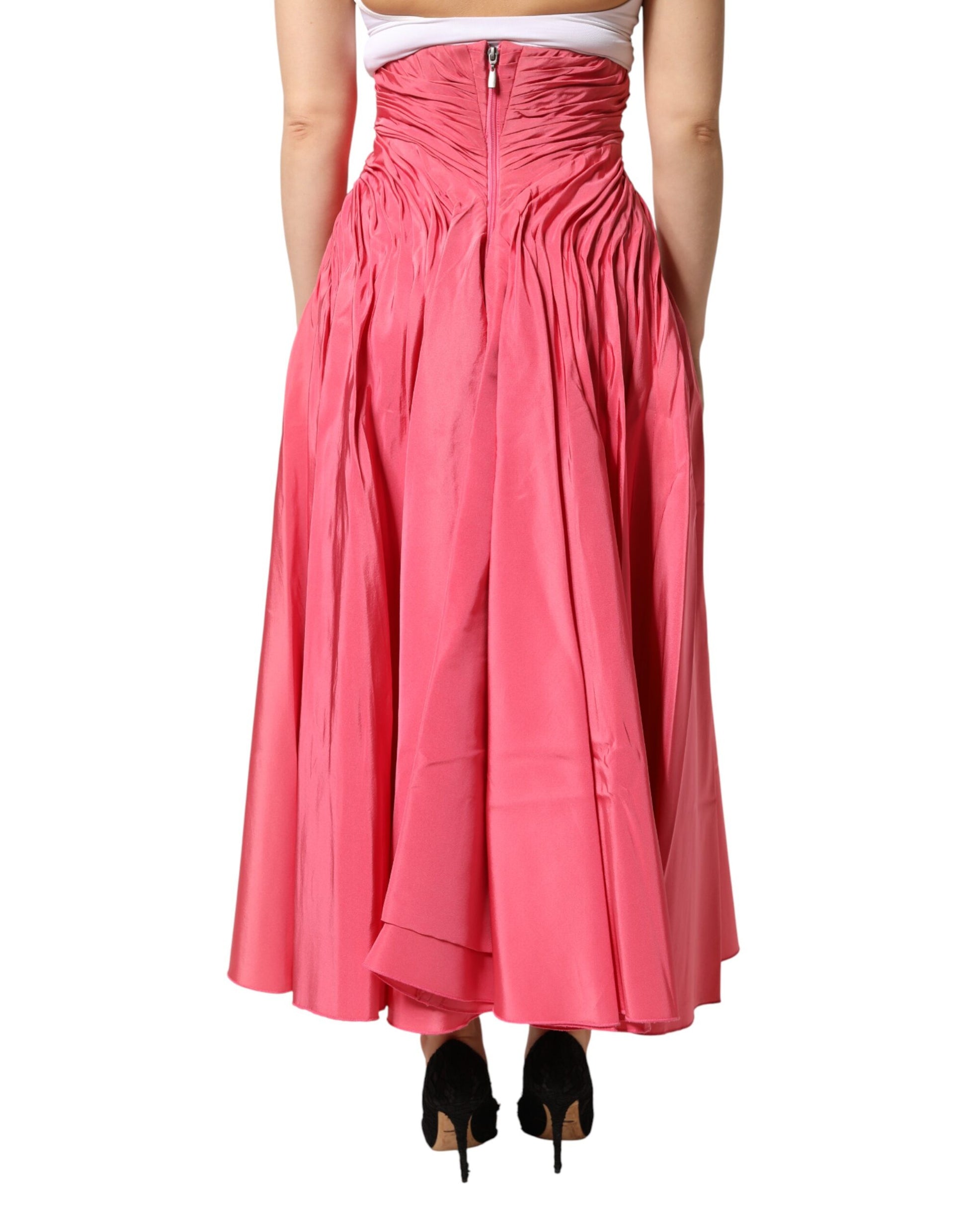 Dolce & Gabbana Pink Silk Pleated High Waist Midi Skirt Dolce & Gabbana
