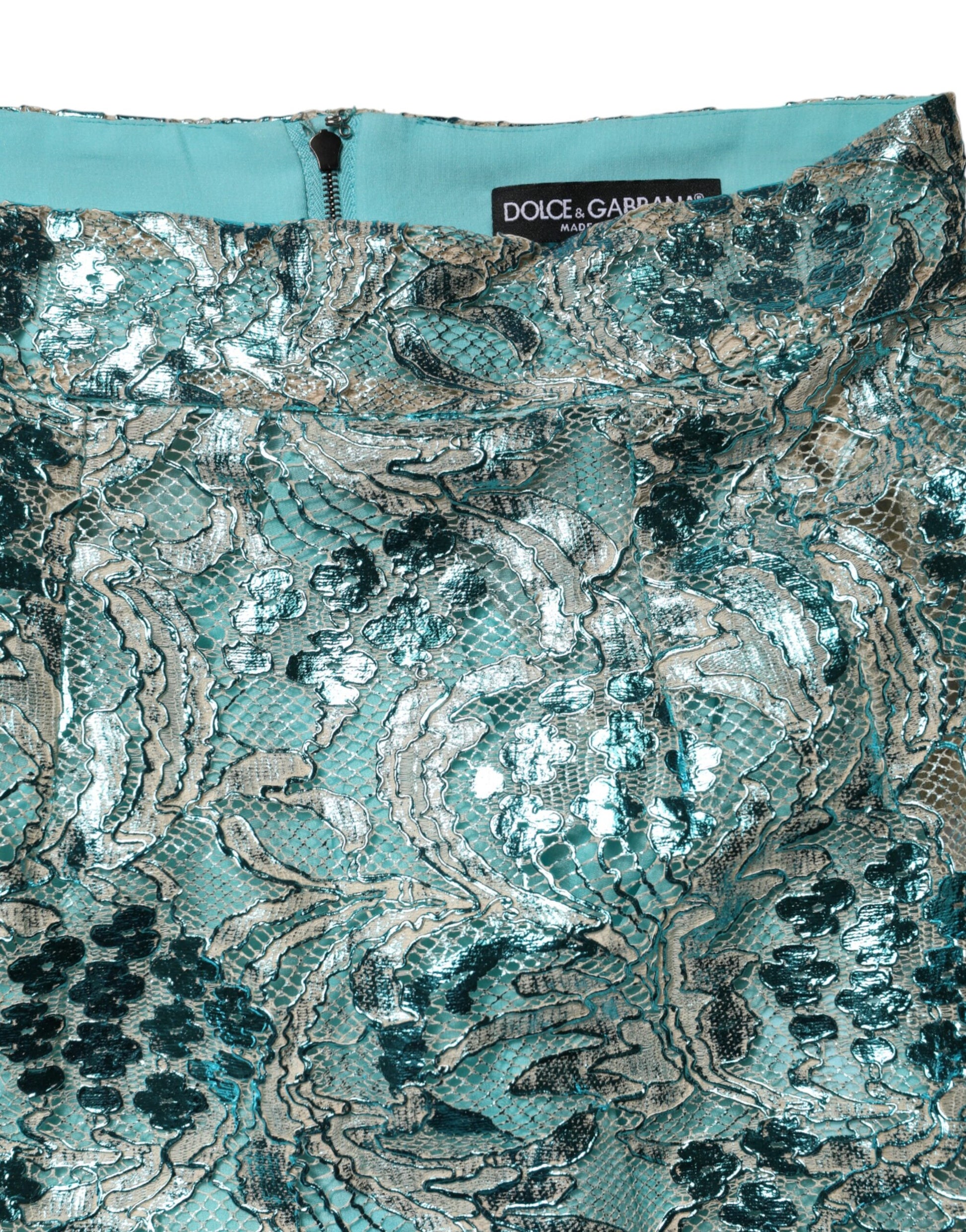 Dolce & Gabbana Blue Floral Brocade High Waist Mini Skirt Dolce & Gabbana