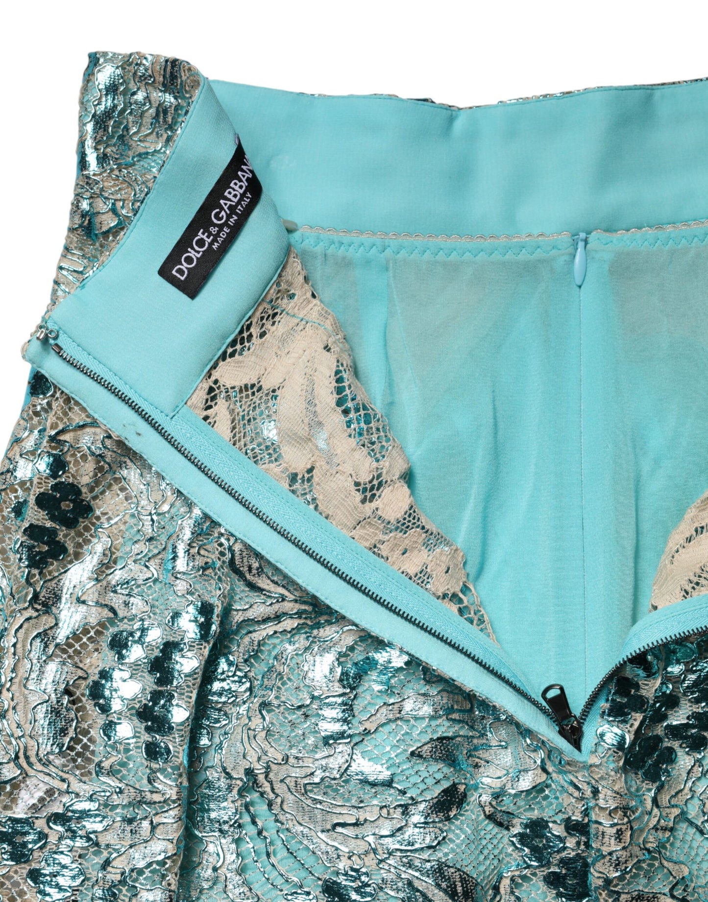 Dolce & Gabbana Blue Floral Brocade High Waist Mini Skirt Dolce & Gabbana