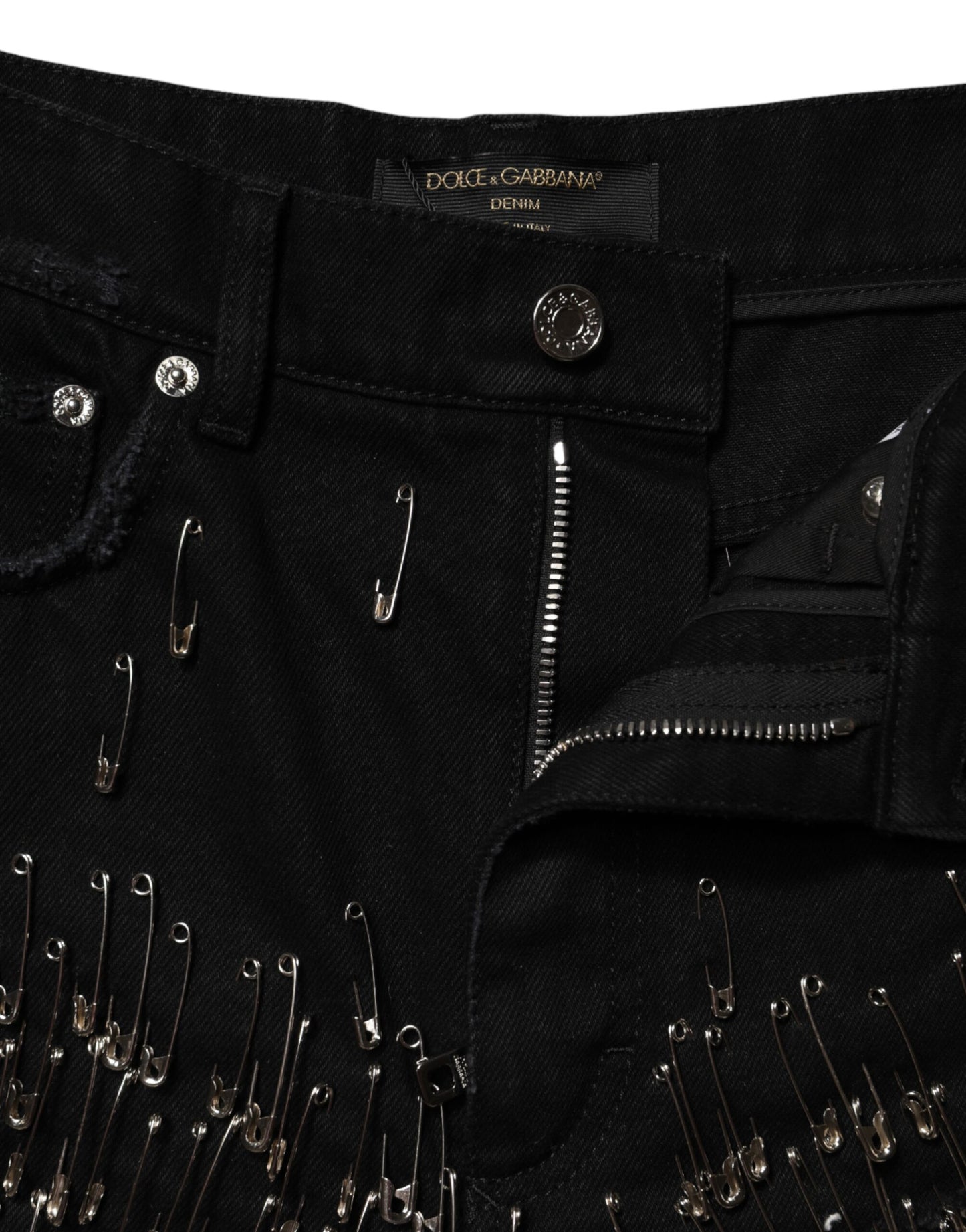 Dolce & Gabbana Black Pins Cotton Denim Hot Pants Shorts Dolce & Gabbana