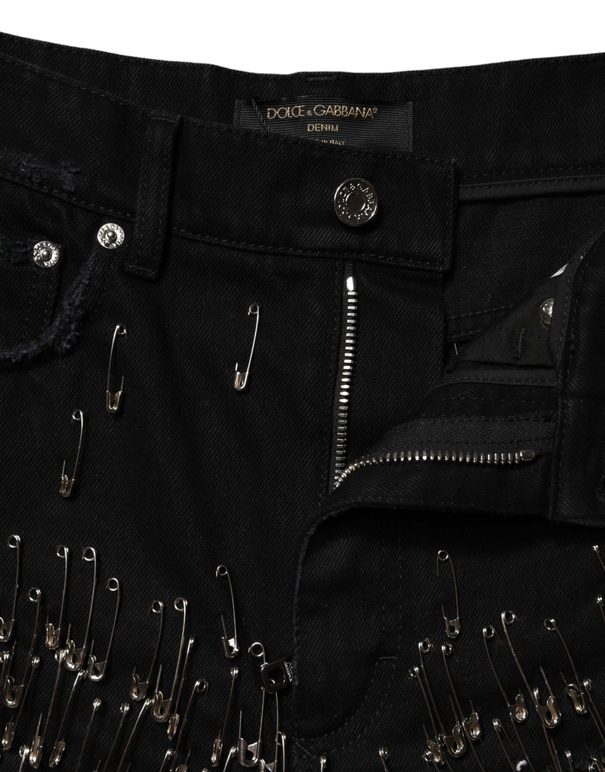 Dolce & Gabbana Black Pins Cotton Denim Hot Pants Shorts Dolce & Gabbana
