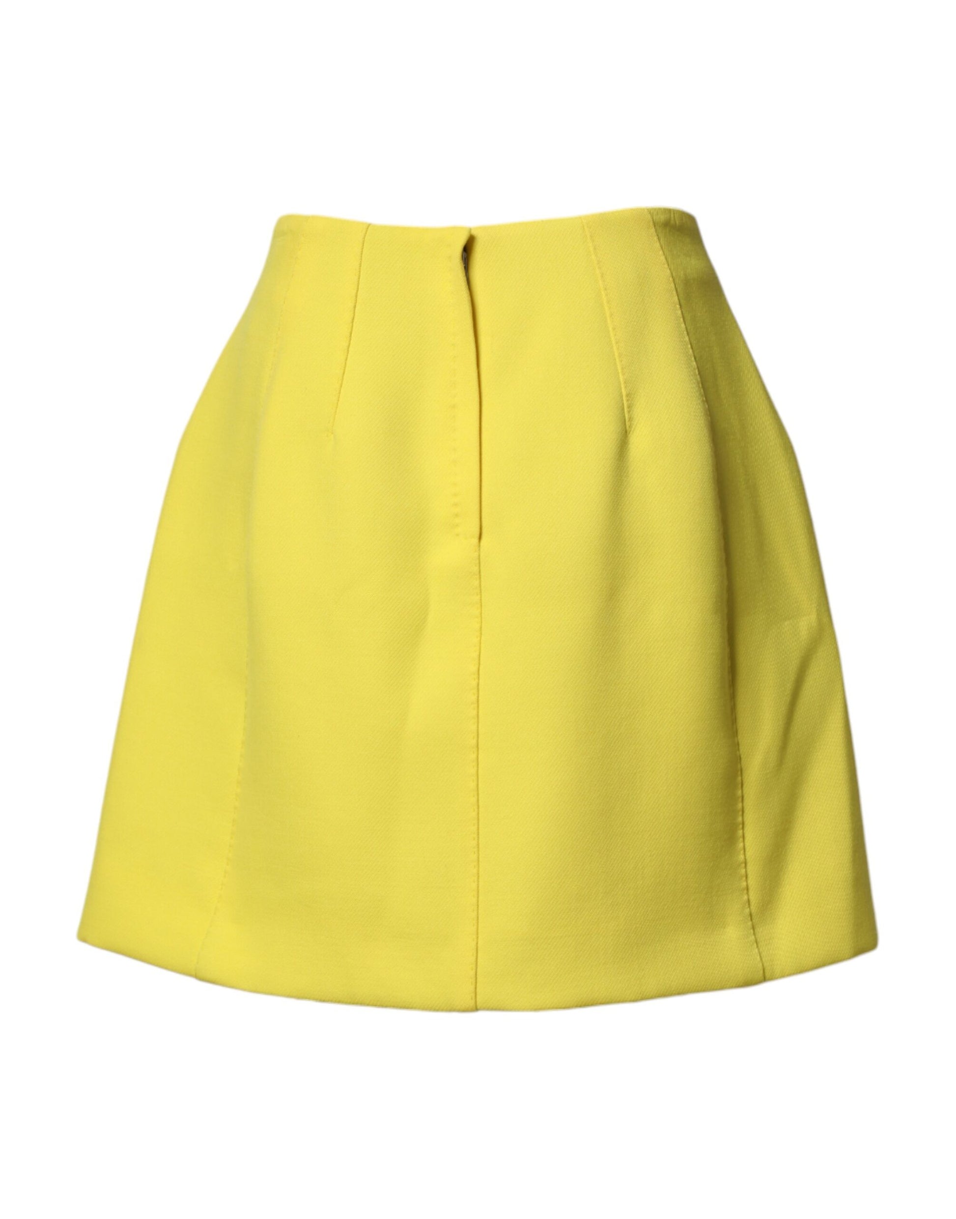 Dolce & Gabbana Yellow Wool Buttoned High Waist Mini Skirt Dolce & Gabbana