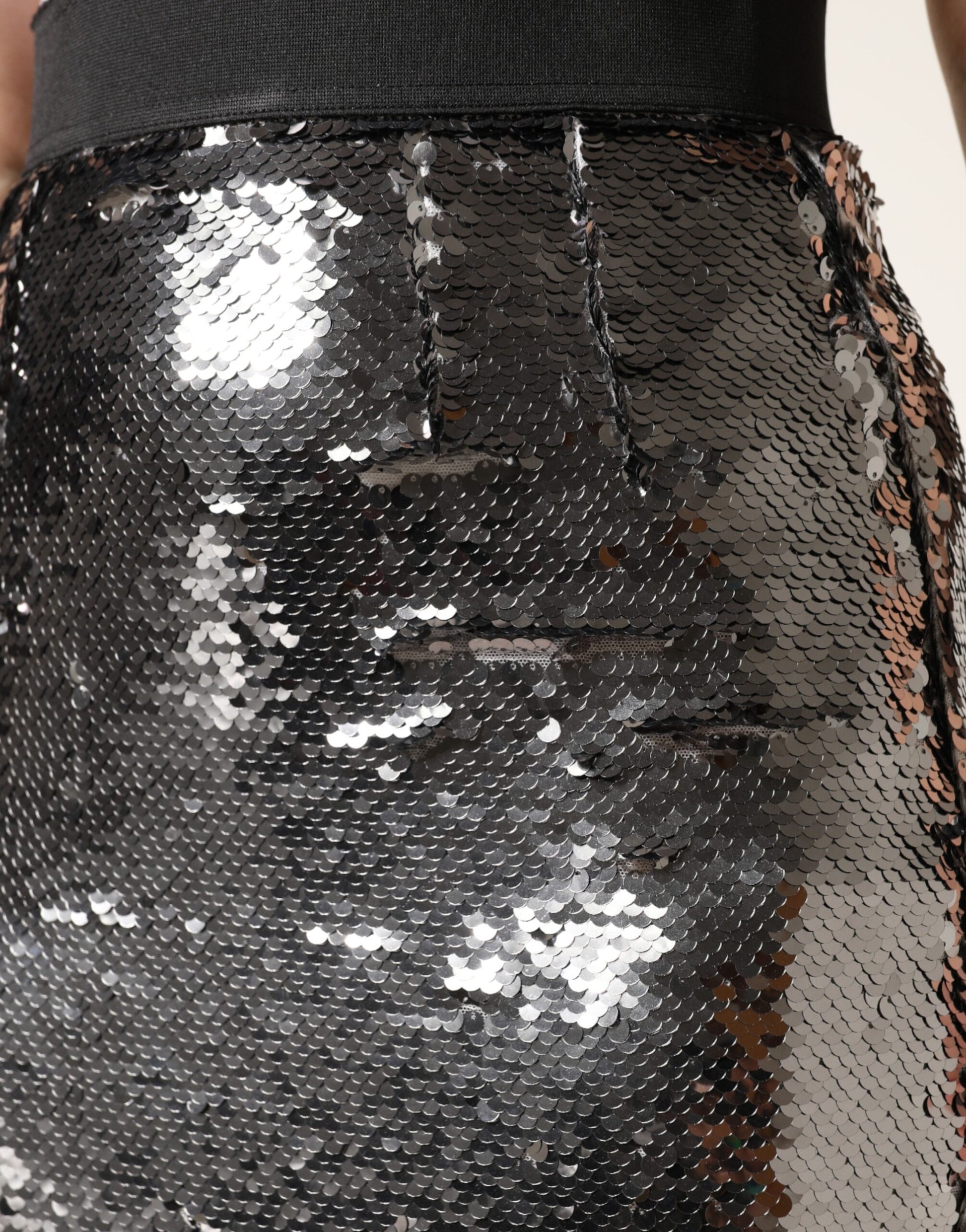 Dolce & Gabbana Metallic Gray Sequin High Waist Mermaid Skirt Dolce & Gabbana