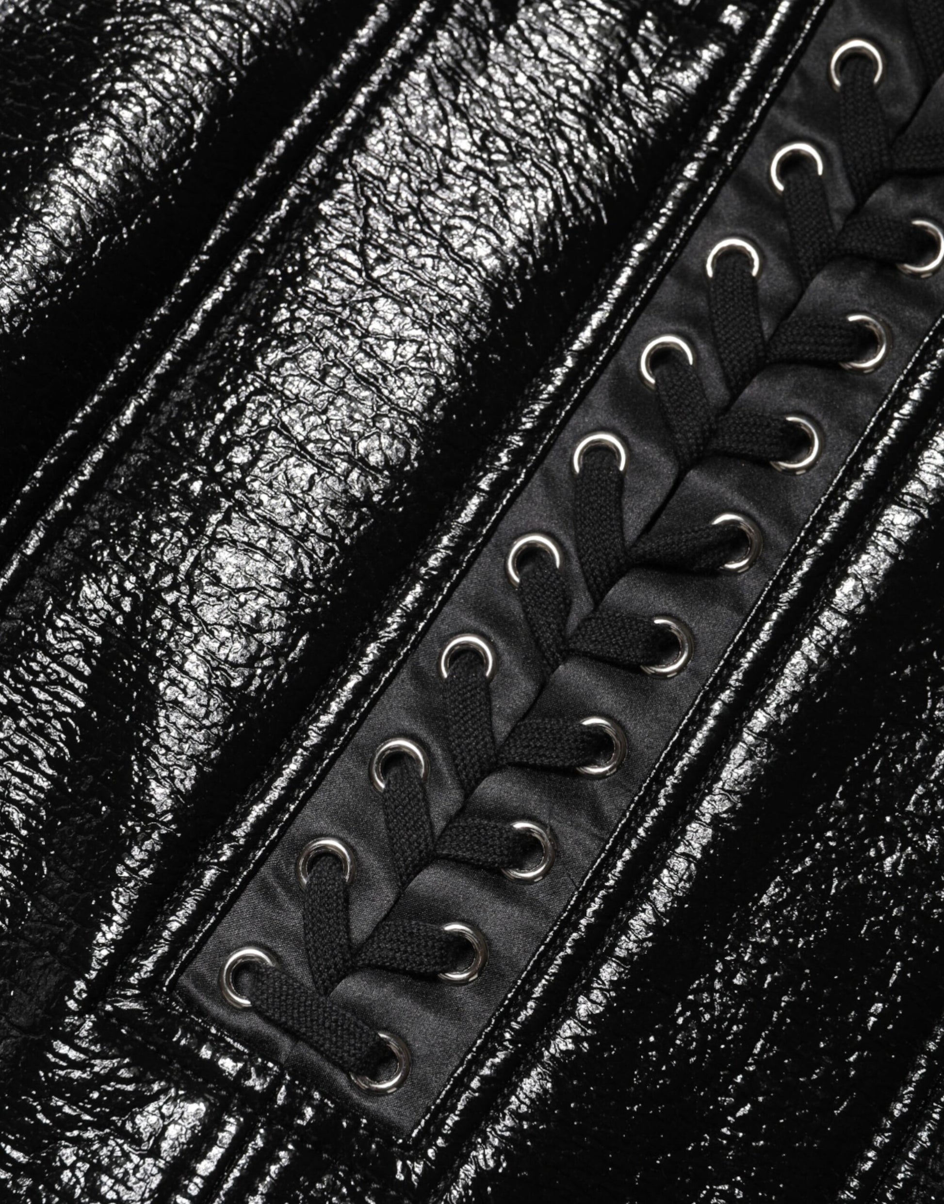 Dolce & Gabbana Black Nylon Eyelet Detail Coated Mini Skirt Dolce & Gabbana