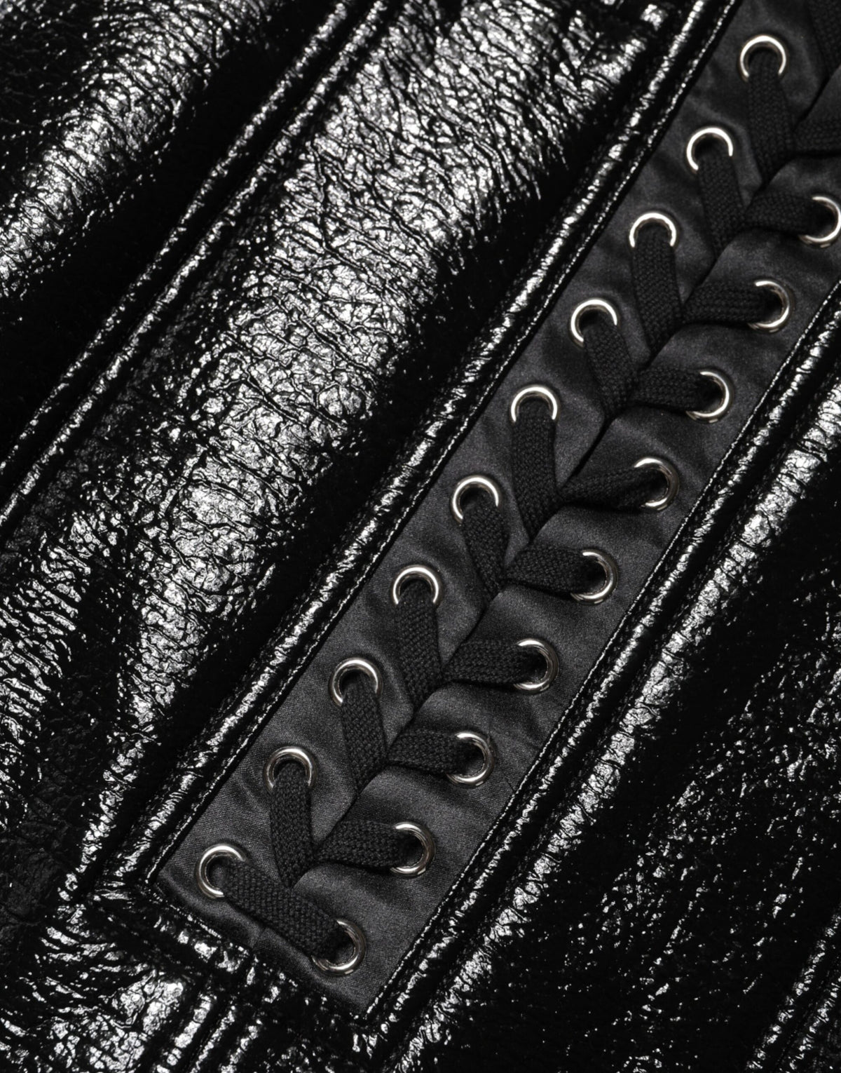 Dolce & Gabbana Black Nylon Eyelet Detail Coated Mini Skirt - Eljoys Fashion 