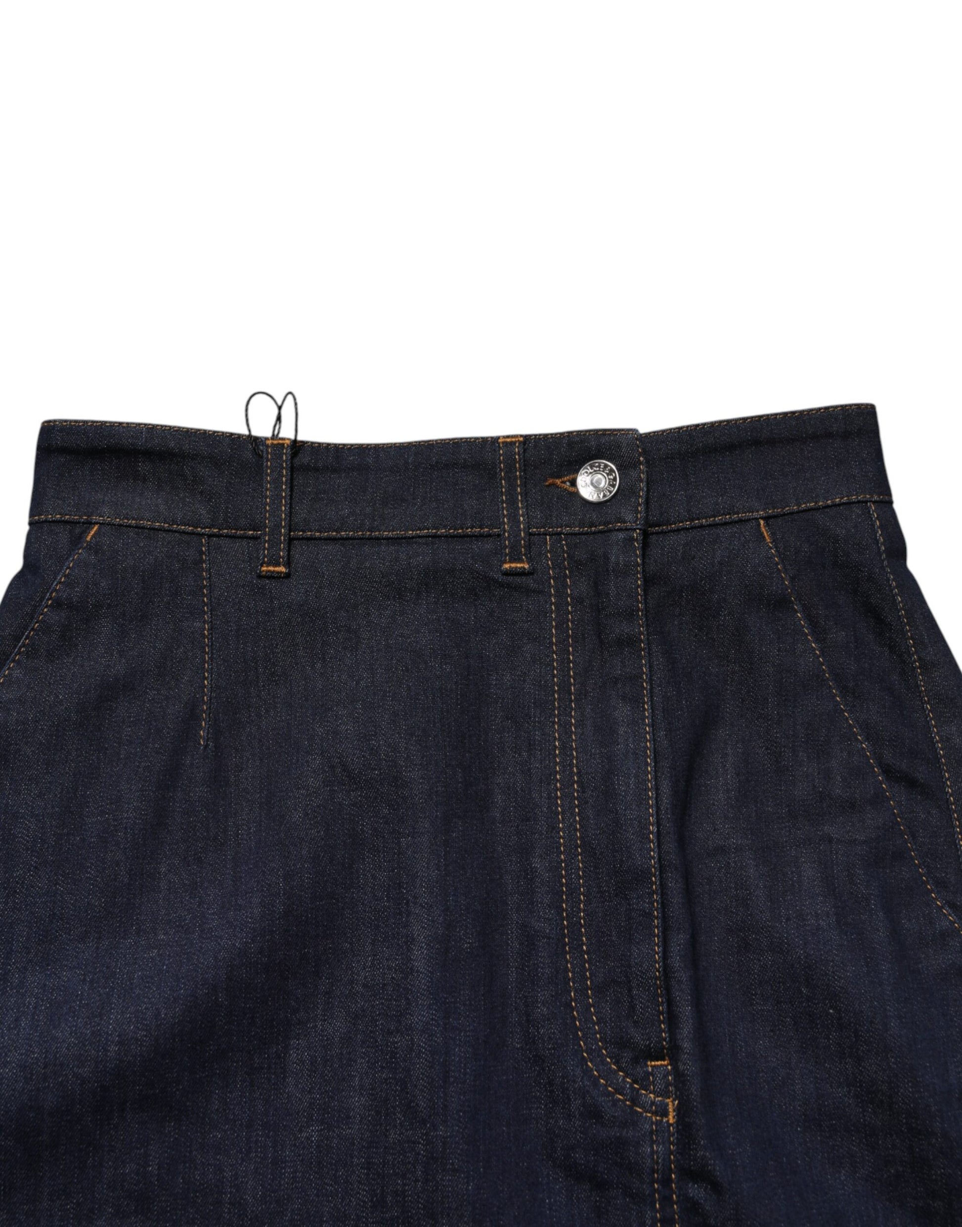 Dolce & Gabbana Dark Blue Cotton A-line Denim Midi Skirt Dolce & Gabbana