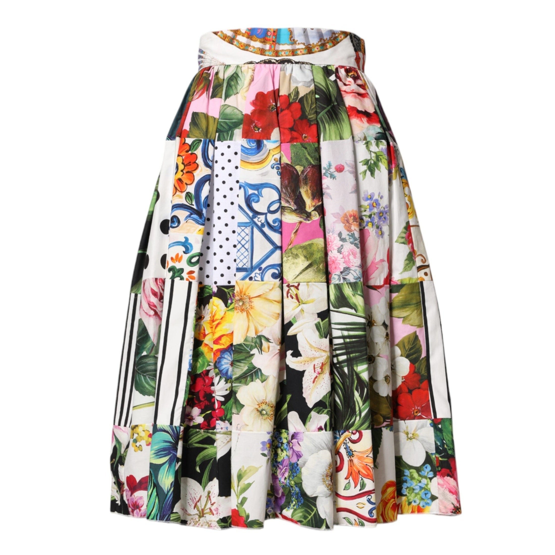 Dolce & Gabbana Multicolor Patchwork High Waist Midi Skirt