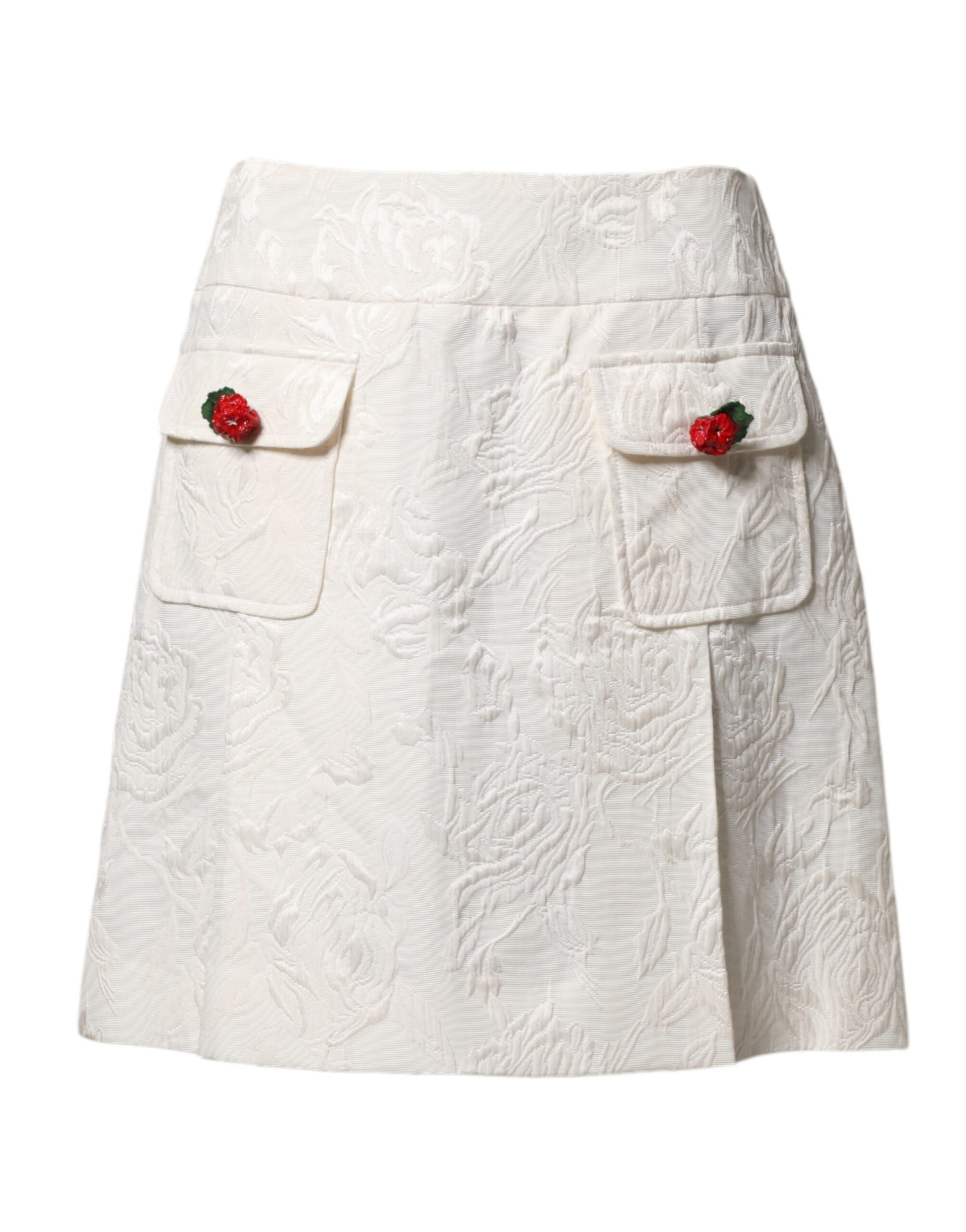 Dolce & Gabbana White Floral Brocade High Waist Mini Skirt Dolce & Gabbana