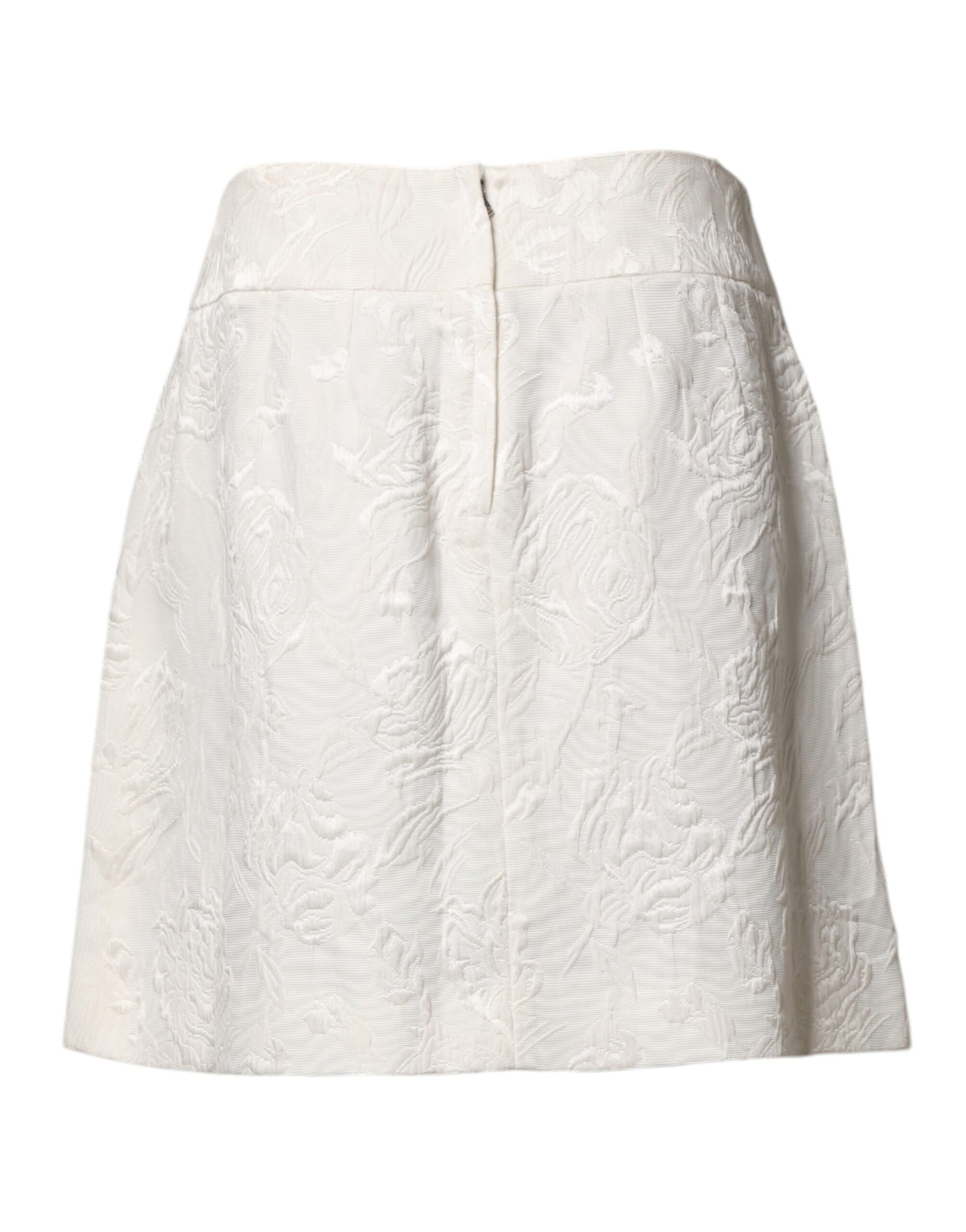 Dolce & Gabbana White Floral Brocade High Waist Mini Skirt Dolce & Gabbana