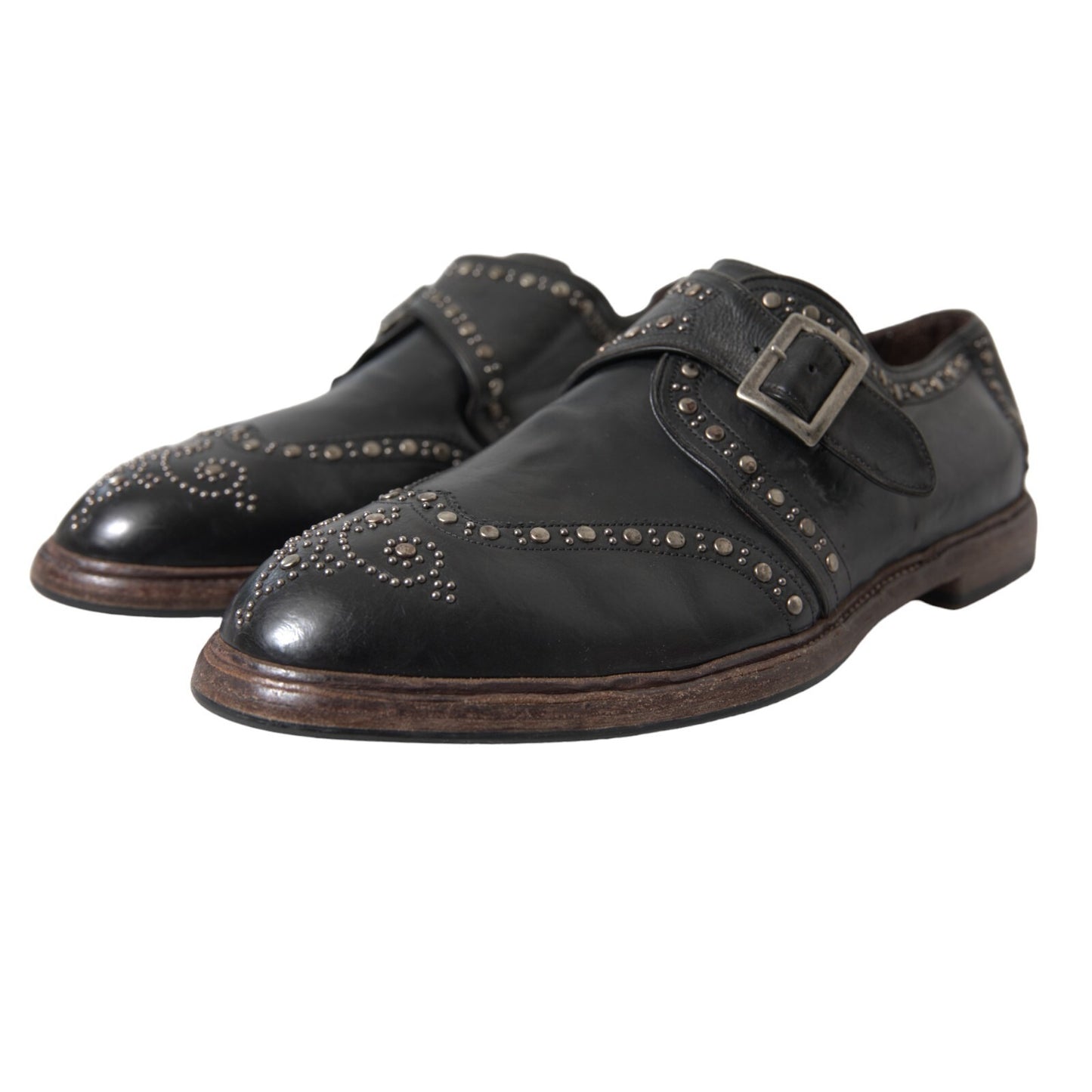 Dolce & Gabbana Black Leather Monk Strap Studded Dress Shoes Dolce & Gabbana