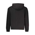 Black Calvin Klein men's cotton sweatshirt with crew neck and long sleeves, displayed on a hanger.