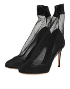 Dolce & Gabbana Black Nylon Stretch Mesh Sock Boots  Shoes - Eljoys Fashion 