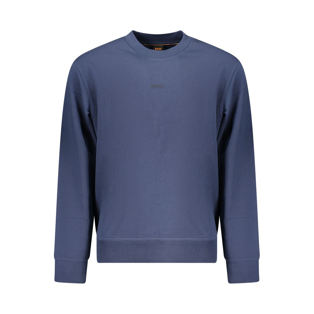 Hugo Boss men's blue cotton sweatshirt with crew neck and long sleeves, casual and comfortable for everyday wear.