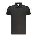 Black cotton men's polo shirt by Calvin Klein, featuring a classic collar and short sleeves.