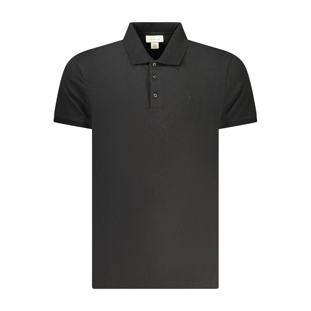 Black cotton men's polo shirt by Calvin Klein, featuring a classic collar and short sleeves.