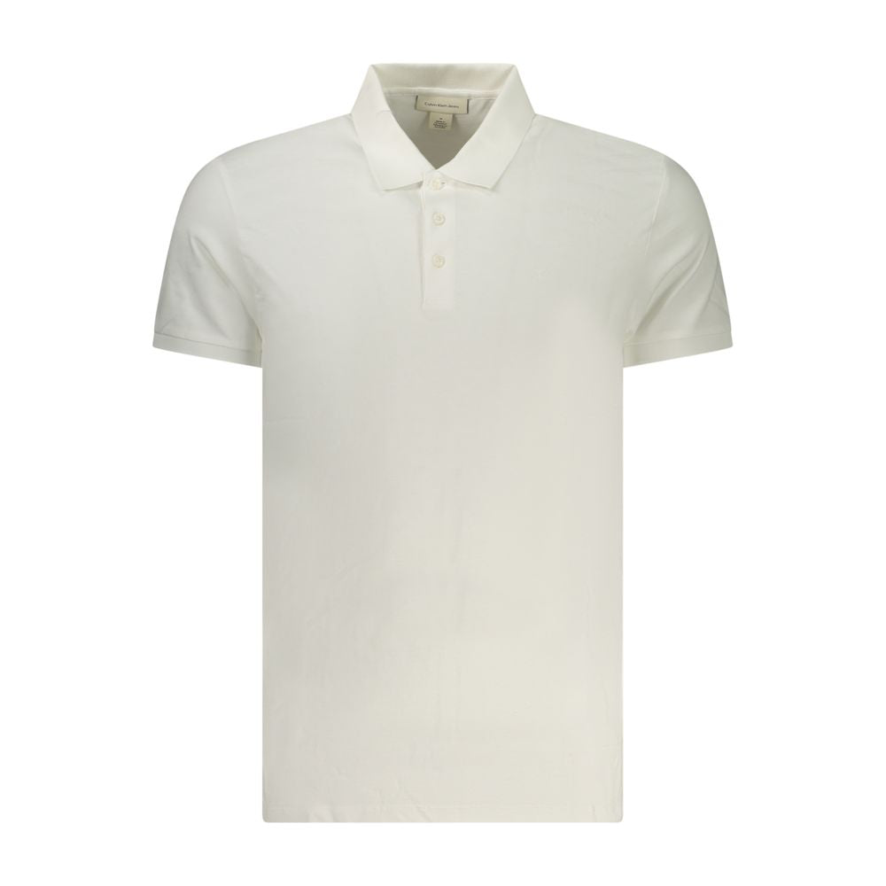 Calvin Klein Bianco cotton men's polo shirt with a classic collar and short sleeves, displayed on a plain background.