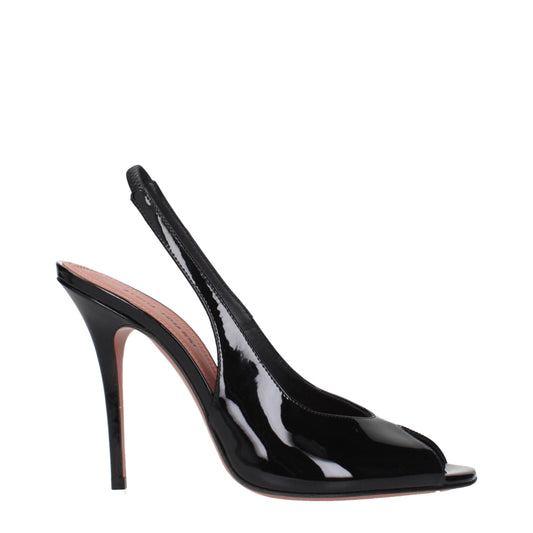 Amina Muaddi Black Leather Stiletto Heel Sandals Amina Muaddi