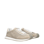 Beige fabric low top sneakers by Dolce & Gabbana with white rubber soles and subtle branding details.