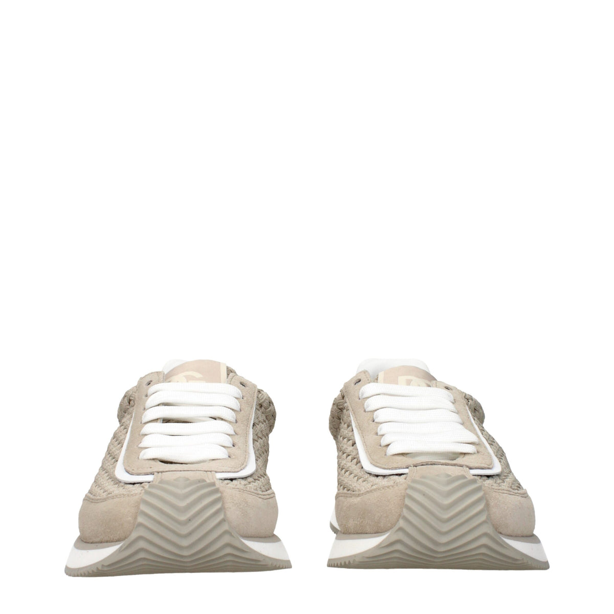 Beige fabric low top sneakers by Dolce & Gabbana with white rubber soles and subtle brand detailing.