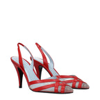 Red leather stiletto heel sandals by Valentino Garavani with sleek straps and elegant design.