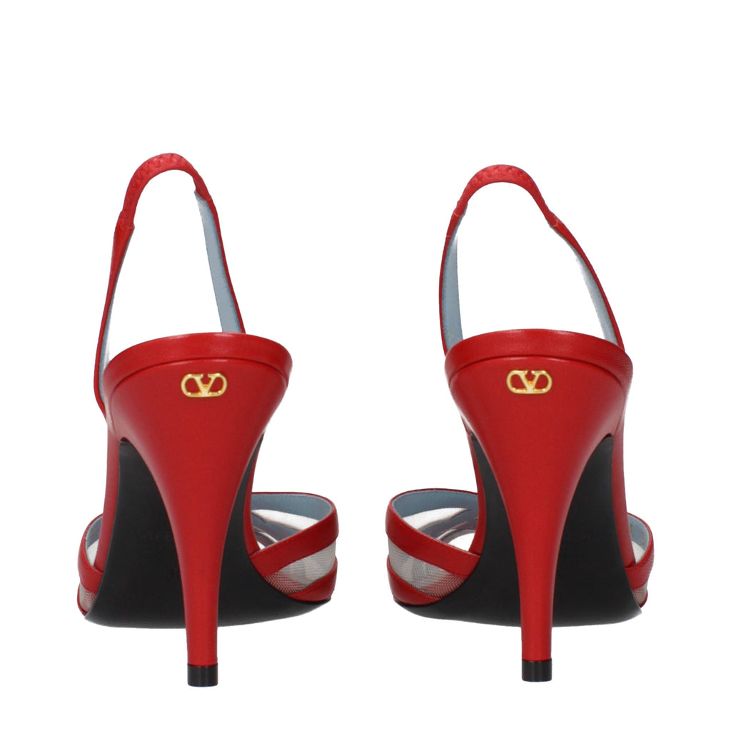 Valentino Garavani red leather stiletto heel sandals with open toe and ankle strap, stylish and elegant footwear for women.