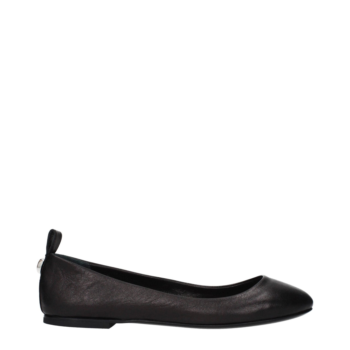 Black leather ballet flats from The Attico featuring a sleek, classic design and rounded toe.