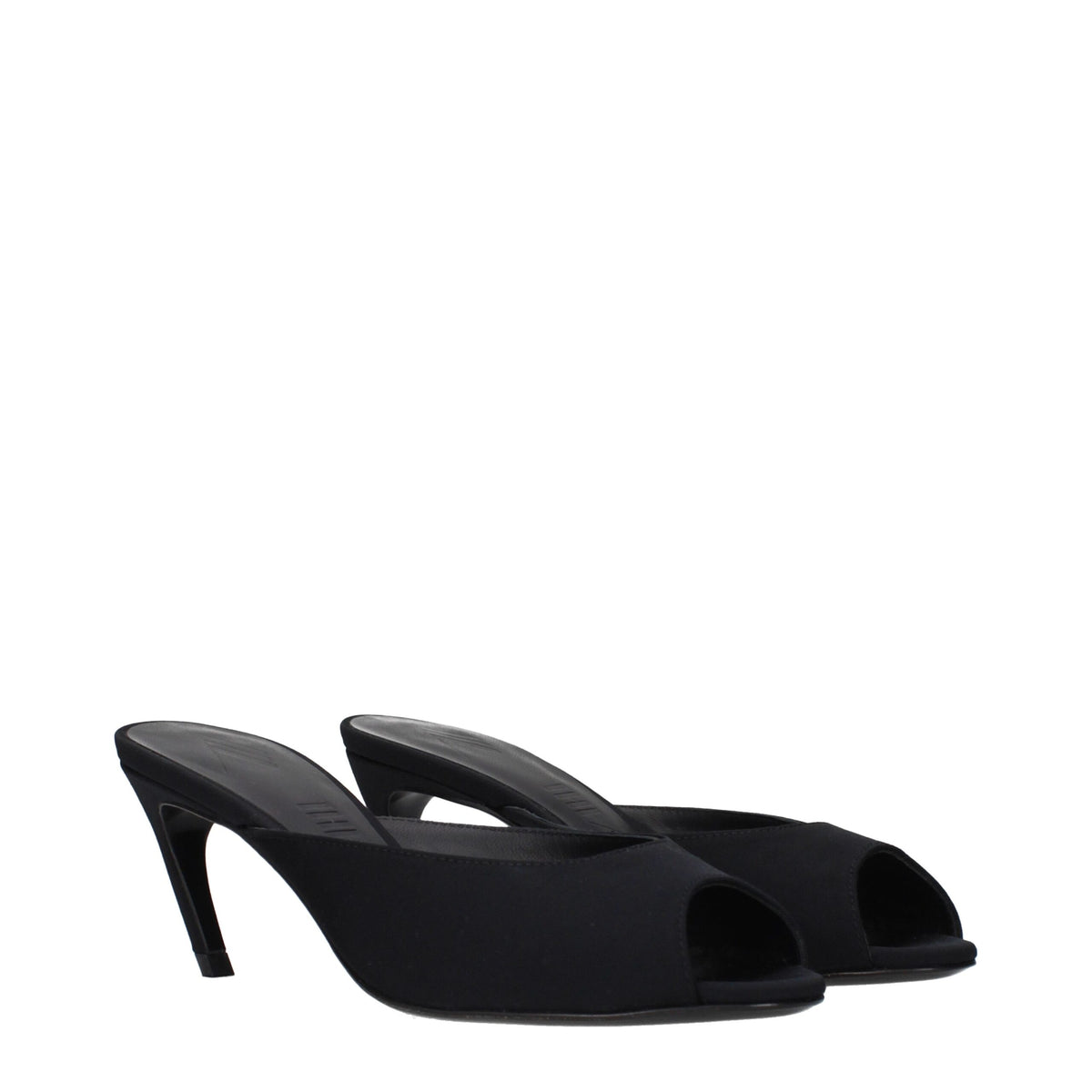 Black fabric flat sandals by The Attico featuring a minimalist design and open toes.