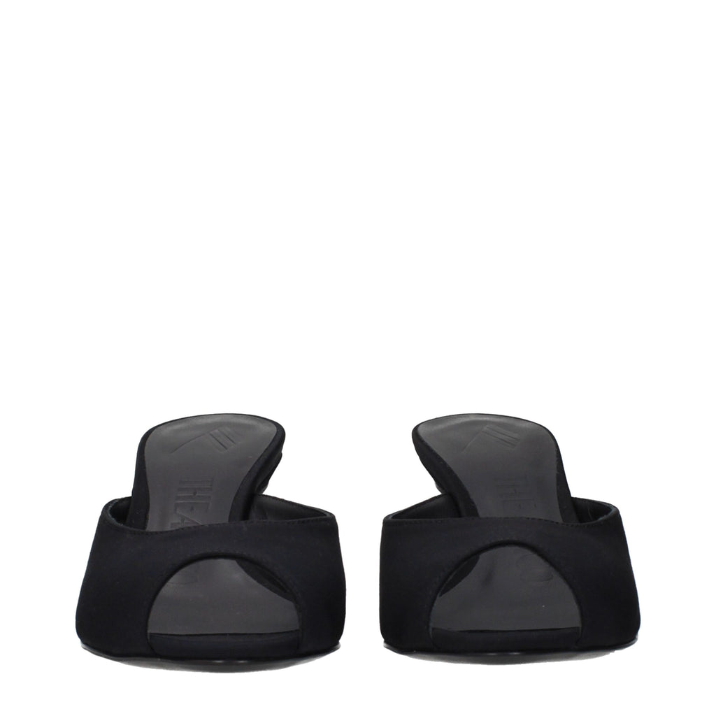 Black fabric flat sandals by The Attico with minimalist design and open toe, perfect for casual summer wear.