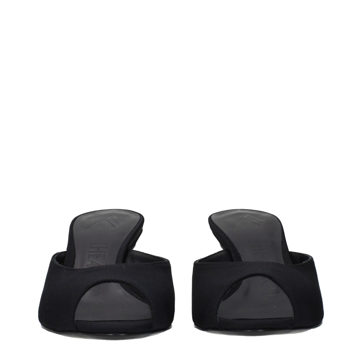 Black fabric flat sandals by The Attico with minimalist design and open toe, perfect for casual summer wear.